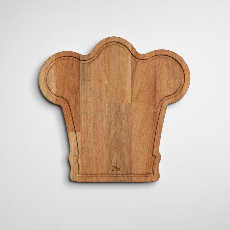 Ahşap Şef Şapkası Tasarımlı Servis & Sunum Tabağı Ahşap Rengi