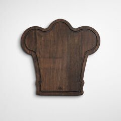 Ahşap Şef Şapkası Tasarımlı Servis & Sunum Tabağı Kahverengi