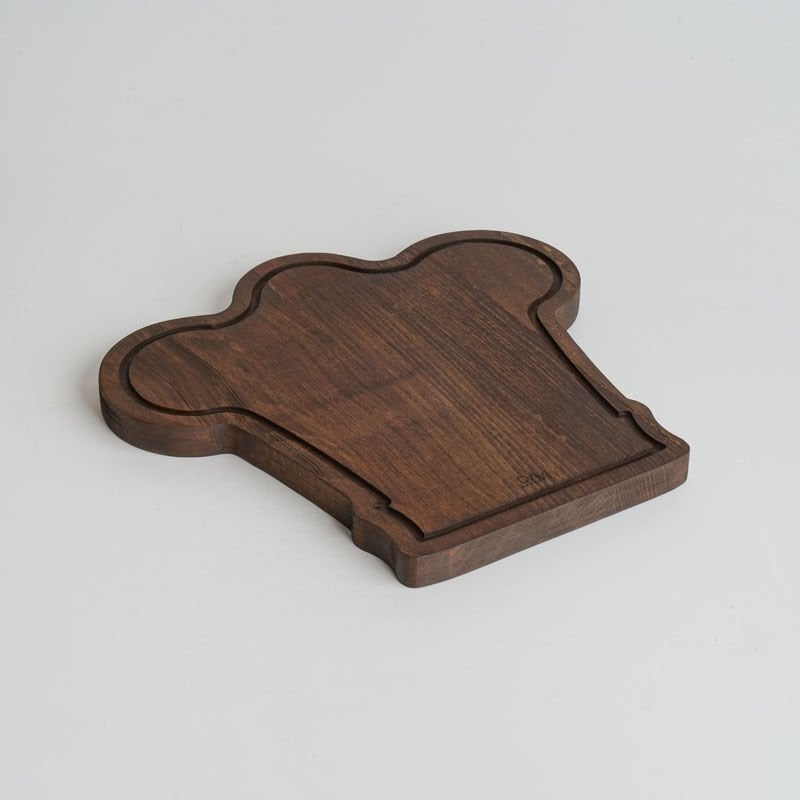 Ahşap Şef Şapkası Tasarımlı Servis & Sunum Tabağı Kahverengi