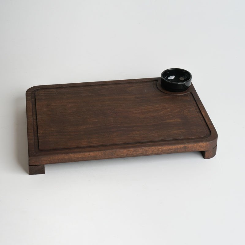 Ahşap Kişiye Özel Gürgen Ağacı Servis & Sunum Tabağı – Sosluklu &  Ayaklı Tasarım Kahverengi