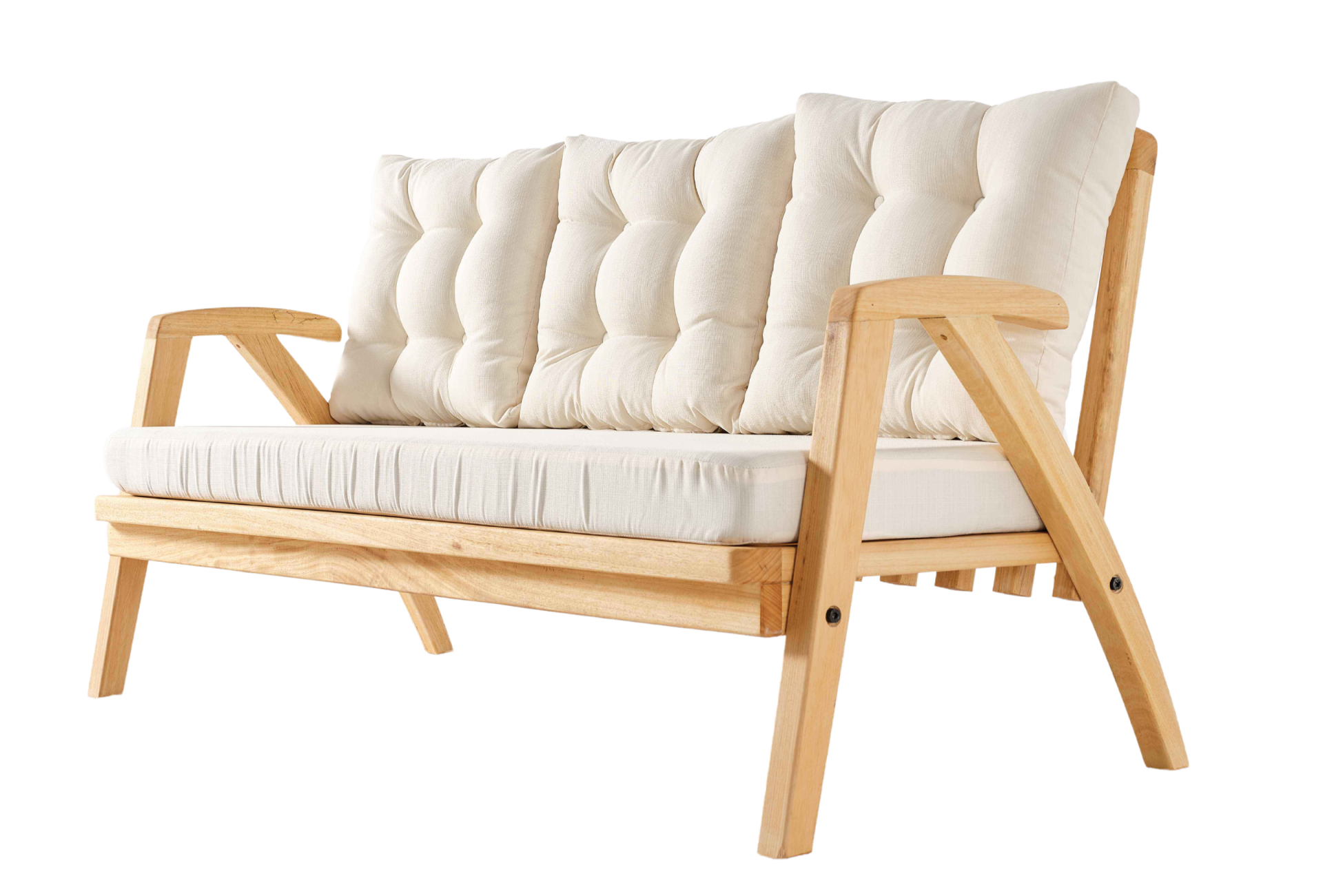 THALİA 3\'lü Doğal Bahçe Mobilyası-Beyaz Minder 3+1+1+MASA Oturma Grubu Bench ve Berjer