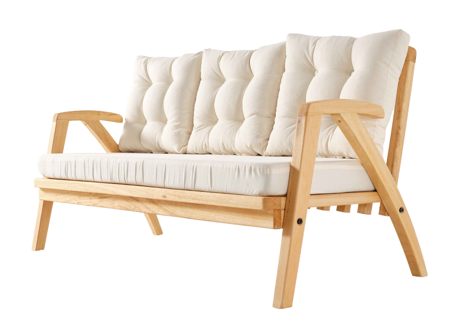 THALİA 3\'lü Doğal Bahçe Mobilyası-Beyaz Minder 3+1+1+MASA Oturma Grubu Bench ve Berjer