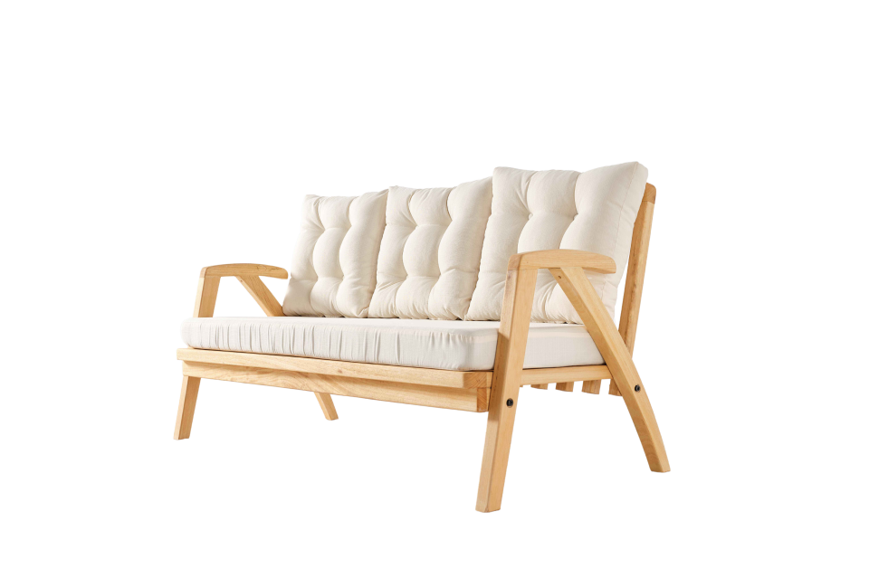 THALİA 3\'lü Doğal Bahçe Mobilyası-Beyaz Minder 3+1+1+MASA Oturma Grubu Bench ve Berjer