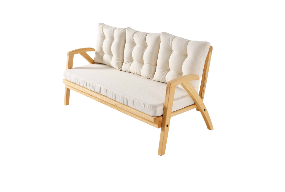 THALİA 3\'lü Doğal Bahçe Mobilyası-Beyaz Minder 3+1+1+MASA Oturma Grubu Bench ve Berjer