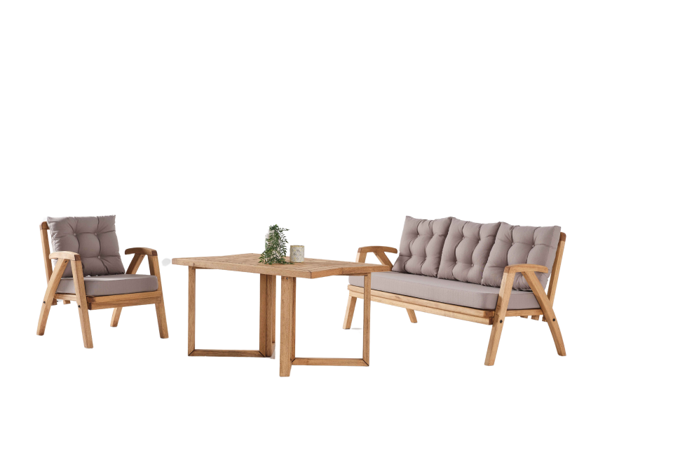 THALİA 3\'lü Kahve Bahçe Mobilyası-Antrasit Minder 3+1+1+MASA Oturma Grubu Bench ve Berjer