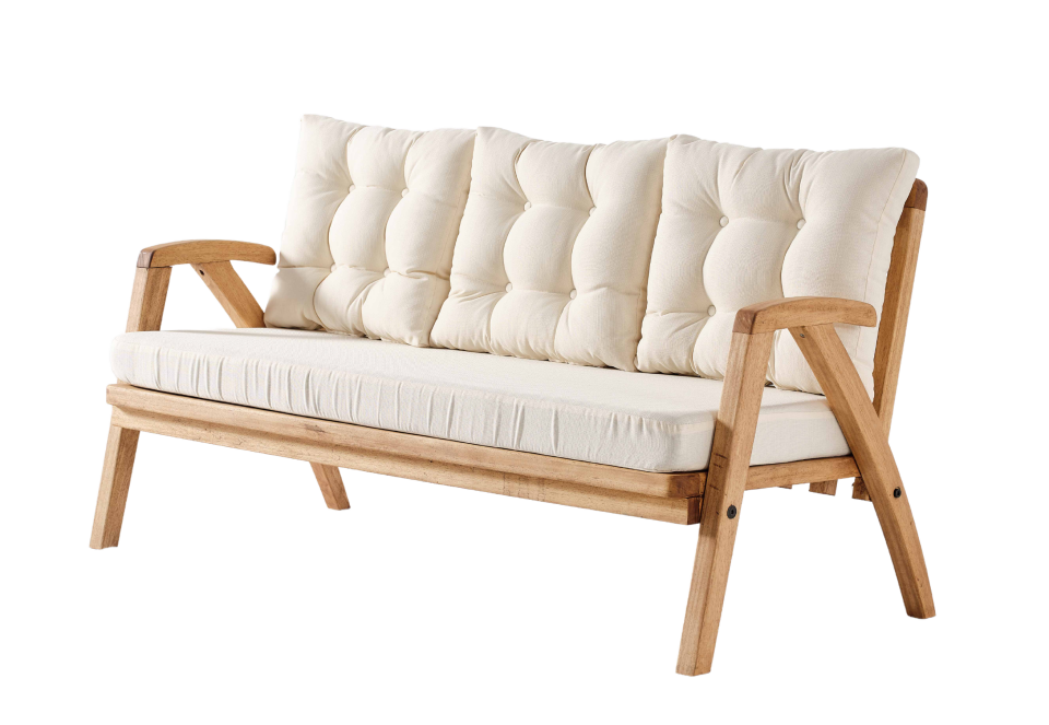 THALİA 3\'lü Kahve Bahçe Mobilyası-Beyaz Minder 3+1+1+MASA Oturma Grubu Bench ve Berjer