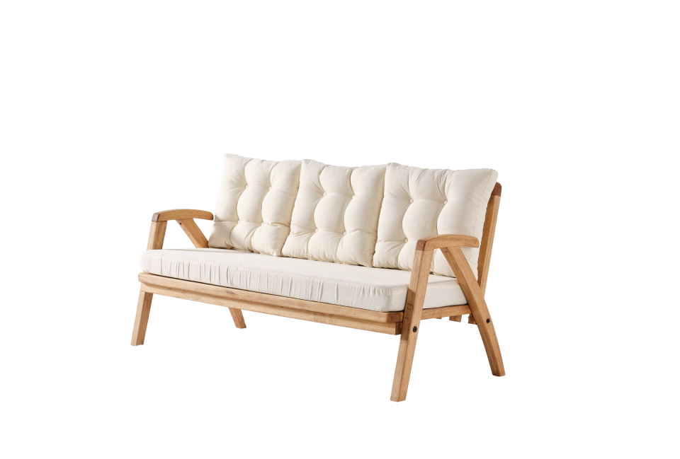 THALİA 3\'lü Kahve Bahçe Mobilyası-Beyaz Minder 3+1+1+MASA Oturma Grubu Bench ve Berjer