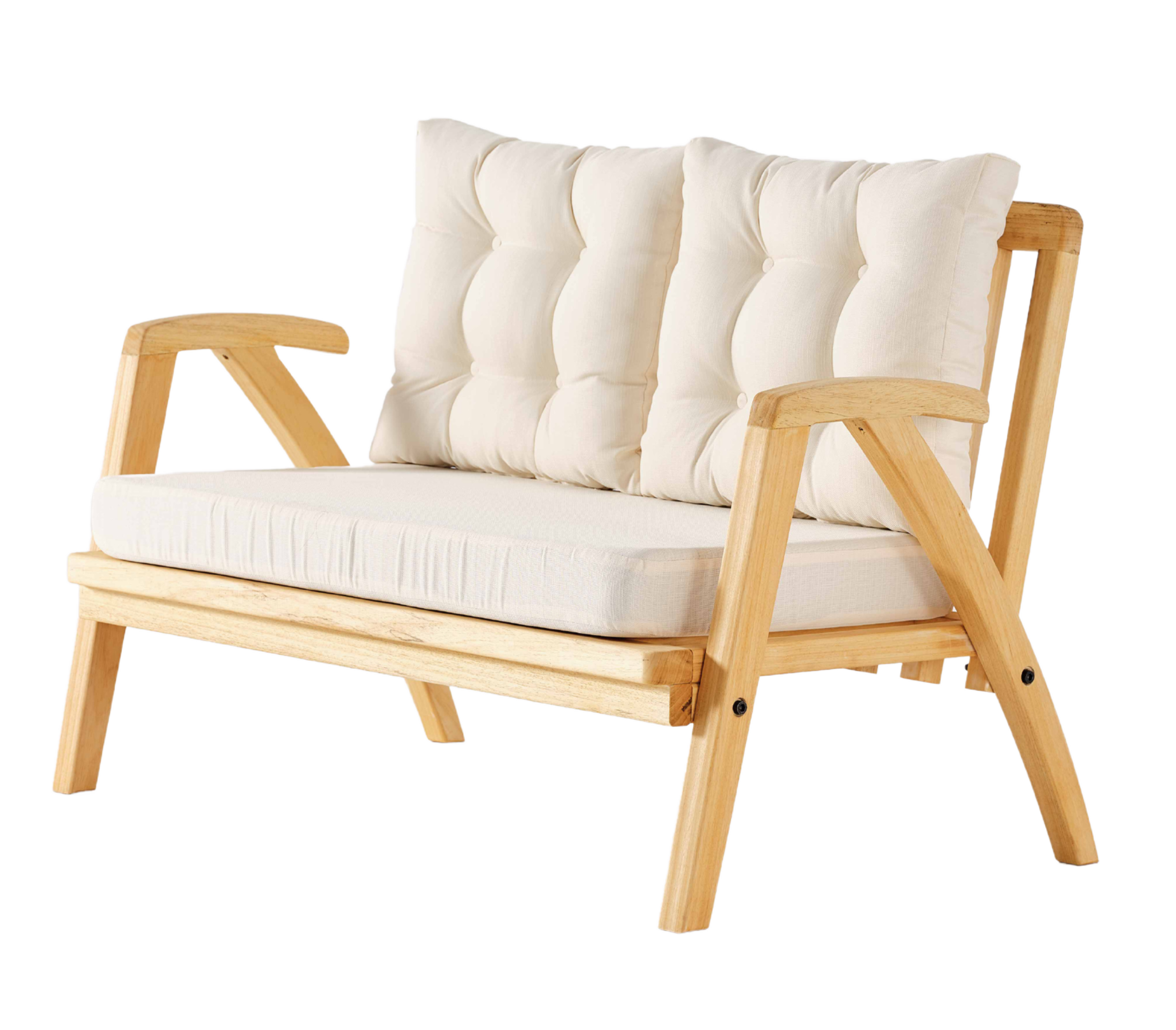 THALİA 2\'lü Doğal Bahçe Mobilyası-Beyaz Minder 2+1+1+MASA Oturma Grubu Bench ve Berjer