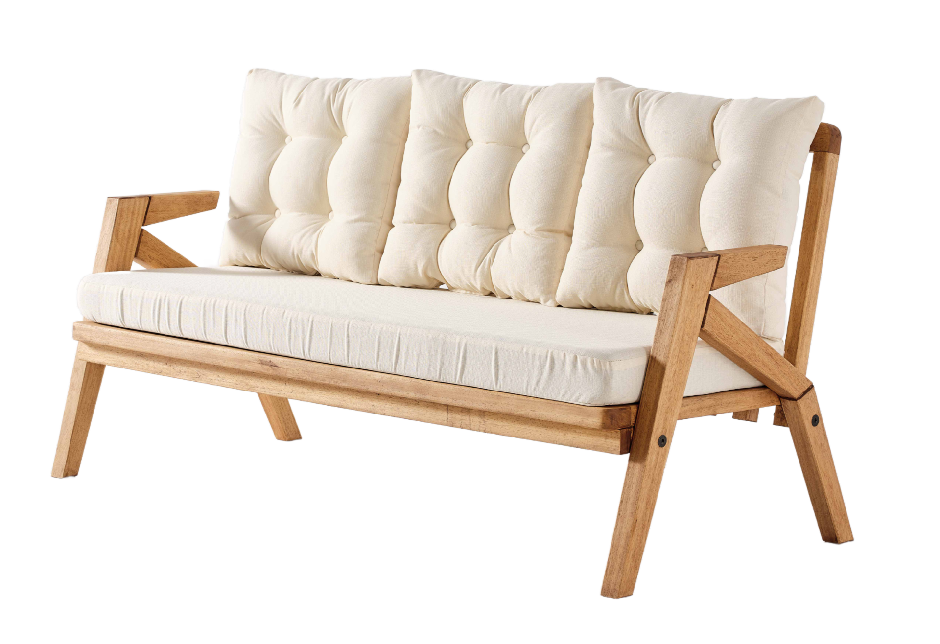LİORA 3\'lü Kahve Bahçe Mobilyası-Beyaz Minder 3+1+1+MASA Oturma Grubu Bench ve Berjer