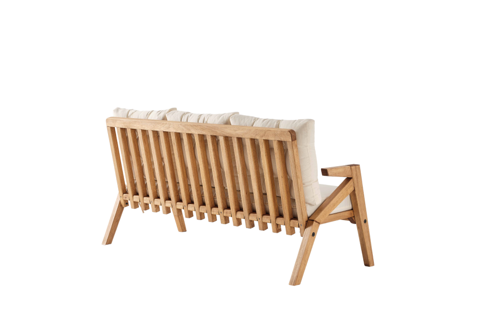 LİORA 3\'lü Kahve Bahçe Mobilyası-Beyaz Minder 3+1+1+MASA Oturma Grubu Bench ve Berjer