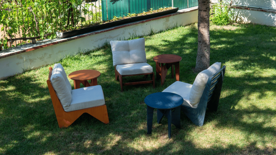 NİA Tekli Mavi Berjer Beyaz Minder Outdoor Koltuk Sade Ve Şık Demonte