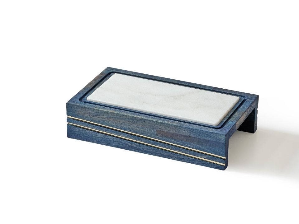 Ahşap Sunum Tabağı - Kapaklı ve Mermer Tabanlı Tasarım Mavi