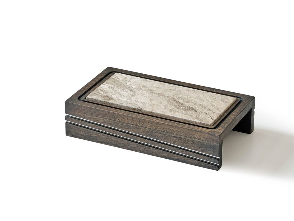 Ahşap Sunum Tabağı - Kapaklı ve Mermer Tabanlı Tasarım Siyah